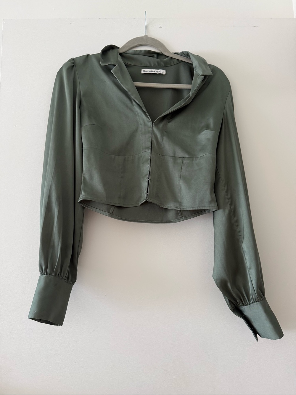 Abercrombie & Fitch Olive Green Cropped Button-Front Blouse
